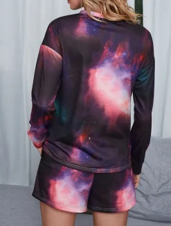 Women's Loungewear Pajama Set 2 Pieces Tie Dye Casual Comfort Home Comfort Crew Neck Long Sleeve Pullover Shorts Spring Fall Home Outfits