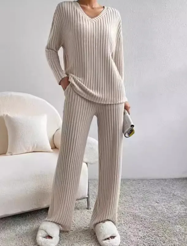 Women's Loungewear Pajama Set Simple Home V Neck Long Sleeve Pullover Pant Spring Fall Black Blue Home Outfits