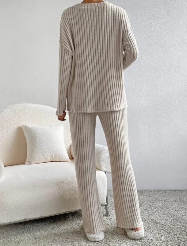 Women's Loungewear Pajama Set Simple Home V Neck Long Sleeve Pullover Pant Spring Fall Black Blue Home Outfits