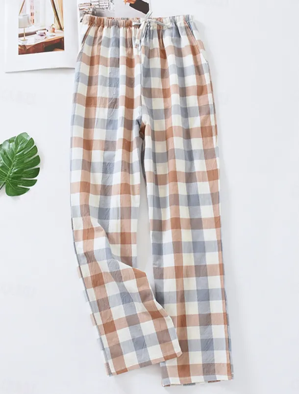 Women's Loungewear Pants Lounge Pants Grid / Plaid Fashion Casual Soft Home Street Daily Cotton Breathable Long Pant Elastic Waist Fall Winter Home Outfits