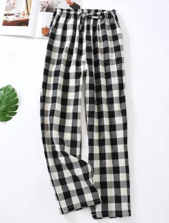 Women's Loungewear Pants Lounge Pants Grid / Plaid Fashion Casual Soft Home Street Daily Cotton Breathable Long Pant Elastic Waist Fall Winter Home Outfits