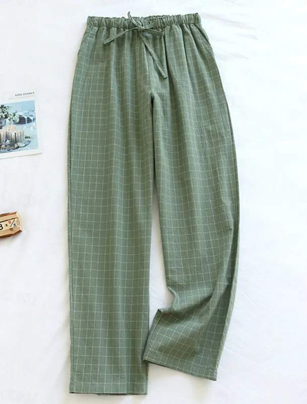 Women's Loungewear Pants Lounge Pants Grid / Plaid Fashion Casual Soft Home Street Daily Cotton Breathable Long Pant Elastic Waist Fall Winter Home Outfits
