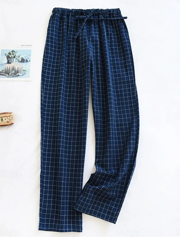 Women's Loungewear Pants Lounge Pants Grid / Plaid Fashion Casual Soft Home Street Daily Cotton Breathable Long Pant Elastic Waist Fall Winter Home Outfits
