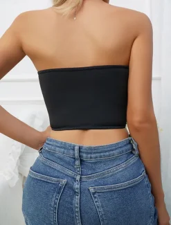 Women's Loungewear Pure Color Corsets Carnival Party Valentine's Day Breathable Bandeau Sleeveless Sequins Backless Chest pads Summer Spring Home Outfits