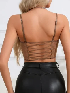 Women's Loungewear Pure Color Corsets Carnival Party Valentine's Day Breathable Straps Sleeveless Lace Backless Chest pads Summer Spring Home Outfits