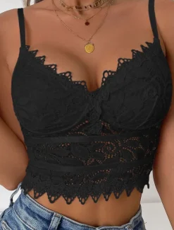 Women's Loungewear Pure Color Corsets Carnival Party Valentine's Day Breathable Straps Sleeveless Lace Backless Summer Spring Home Outfits