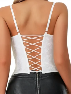 Women's Loungewear Pure Color Corsets Carnival Party Valentine's Day Breathable Straps Sleeveless Lace Backless Summer Spring Home Outfits