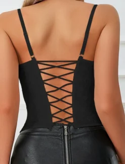 Women's Loungewear Pure Color Corsets Carnival Party Valentine's Day Breathable Straps Sleeveless Lace Backless Summer Spring Home Outfits