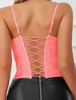 Women's Loungewear Pure Color Corsets Carnival Party Valentine's Day Breathable Straps Sleeveless Lace Backless Summer Spring Home Outfits