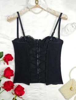 Women's Loungewear Pure Color Corsets Carnival Party Valentine's Day Breathable Straps Sleeveless Lace Backless Summer Spring Home Outfits