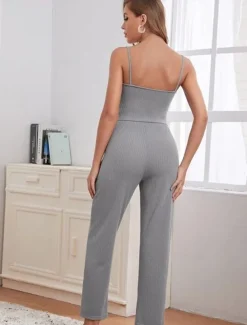 Women's Loungewear Sets 3 Pieces Pure Color Casual Comfort Home Comfort Straps Strap Top Pant Pocket Fall Winter Home Outfits