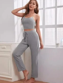Women's Loungewear Sets 3 Pieces Pure Color Casual Comfort Home Comfort Straps Strap Top Pant Pocket Fall Winter Home Outfits