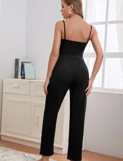 Women's Loungewear Sets 3 Pieces Pure Color Casual Comfort Home Comfort Straps Strap Top Pant Pocket Fall Winter Home Outfits