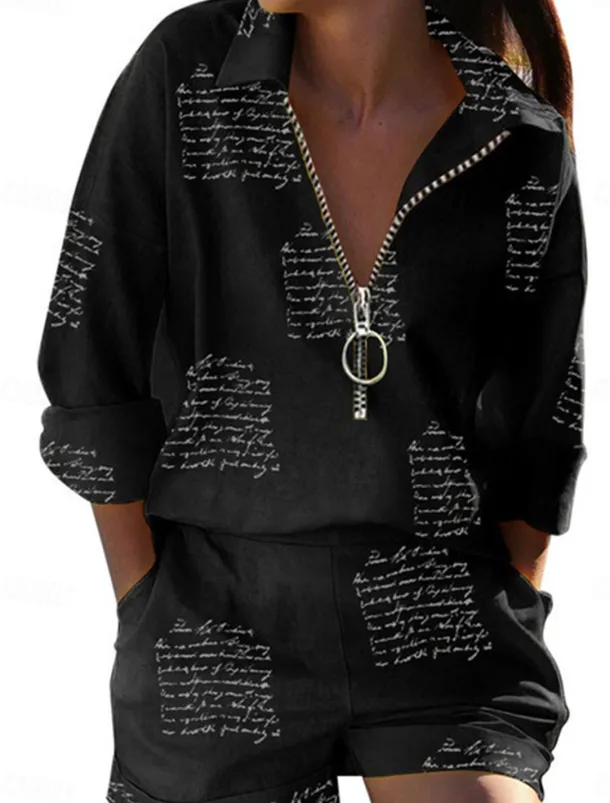 Women's Loungewear Sets Butterfly Letter Fashion Casual Street Date Airport Breathable Lapel Short Sleeve Shorts Summer Spring