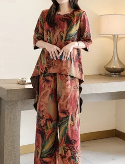 Women's Loungewear Sets Flower Fashion Casual Comfort Street Daily Date Breathable Crew Neck Short Sleeve T shirt Tee Pant Pocket Summer Spring Home Outfits