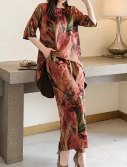 Women's Loungewear Sets Flower Fashion Casual Comfort Street Daily Date Breathable Crew Neck Short Sleeve T shirt Tee Pant Pocket Summer Spring Home Outfits