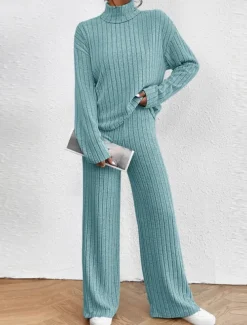 Women's Loungewear Sets Pure Color Casual Comfort Soft Home Street Daily Breathable High Neck Long Sleeve Sweater Pant Fall Winter Home Outfits