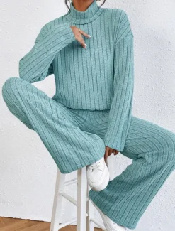 Women's Loungewear Sets Pure Color Casual Comfort Soft Home Street Daily Breathable High Neck Long Sleeve Sweater Pant Fall Winter Home Outfits