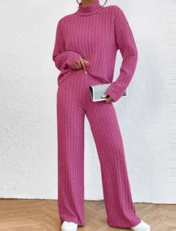 Women's Loungewear Sets Pure Color Casual Comfort Soft Home Street Daily Breathable High Neck Long Sleeve Sweater Pant Fall Winter Home Outfits