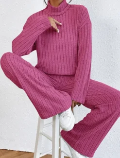 Women's Loungewear Sets Pure Color Casual Comfort Soft Home Street Daily Breathable High Neck Long Sleeve Sweater Pant Fall Winter Home Outfits