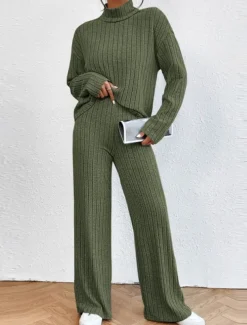 Women's Loungewear Sets Pure Color Casual Comfort Soft Home Street Daily Breathable High Neck Long Sleeve Sweater Pant Fall Winter Home Outfits