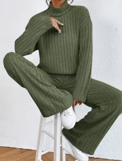 Women's Loungewear Sets Pure Color Casual Comfort Soft Home Street Daily Breathable High Neck Long Sleeve Sweater Pant Fall Winter Home Outfits