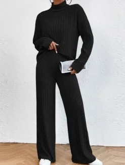 Women's Loungewear Sets Pure Color Casual Comfort Soft Home Street Daily Breathable High Neck Long Sleeve Sweater Pant Fall Winter Home Outfits