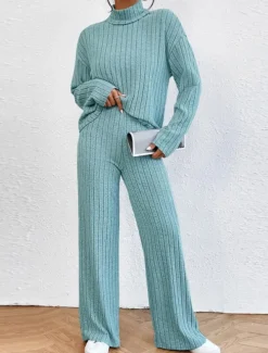 Women's Loungewear Sets Pure Color Casual Comfort Soft Home Street Daily Breathable High Neck Long Sleeve Sweater Pant Fall Winter Home Outfits