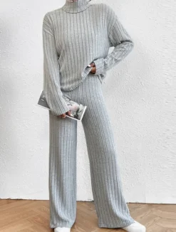 Women's Loungewear Sets Pure Color Casual Comfort Soft Home Street Daily Breathable High Neck Long Sleeve Sweater Pant Fall Winter Home Outfits