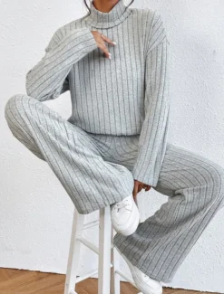 Women's Loungewear Sets Pure Color Casual Comfort Soft Home Street Daily Breathable High Neck Long Sleeve Sweater Pant Fall Winter Home Outfits