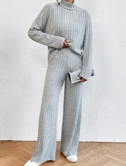 Women's Loungewear Sets Pure Color Casual Comfort Soft Home Street Daily Breathable High Neck Long Sleeve Sweater Pant Fall Winter Home Outfits