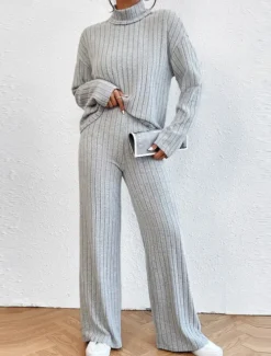 Women's Loungewear Sets Pure Color Casual Comfort Soft Home Street Daily Breathable High Neck Long Sleeve Sweater Pant Fall Winter Home Outfits