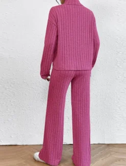 Women's Loungewear Sets Pure Color Casual Comfort Soft Home Street Daily Breathable High Neck Long Sleeve Sweater Pant Fall Winter Home Outfits