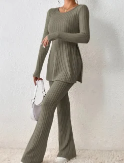 Women's Loungewear Sets Pure Color Fashion Comfort Soft Home Daily Bed Breathable Crew Neck Long Sleeve Sweater Pant Fall Winter Home Outfits