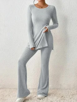 Women's Loungewear Sets Pure Color Fashion Comfort Soft Home Daily Bed Breathable Crew Neck Long Sleeve Sweater Pant Fall Winter Home Outfits