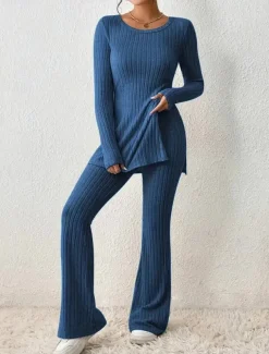 Women's Loungewear Sets Pure Color Fashion Comfort Soft Home Daily Bed Breathable Crew Neck Long Sleeve Sweater Pant Fall Winter Home Outfits