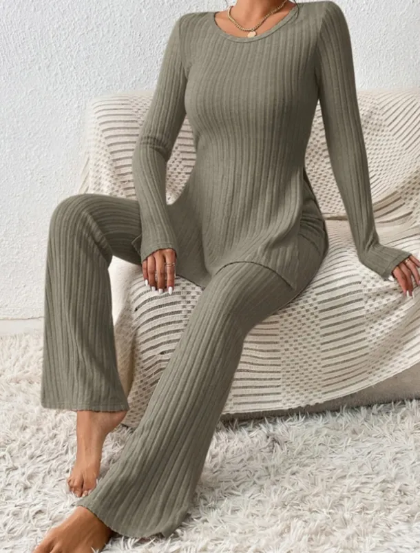 Women's Loungewear Sets Pure Color Fashion Comfort Soft Home Daily Bed Breathable Crew Neck Long Sleeve Sweater Pant Fall Winter Home Outfits