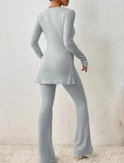 Women's Loungewear Sets Pure Color Fashion Comfort Soft Home Daily Bed Breathable Crew Neck Long Sleeve Sweater Pant Fall Winter Home Outfits