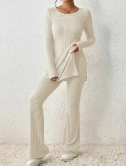 Women's Loungewear Sets Pure Color Fashion Comfort Soft Home Daily Bed Breathable Crew Neck Long Sleeve Sweater Pant Fall Winter Home Outfits