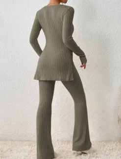 Women's Loungewear Sets Pure Color Fashion Comfort Soft Home Daily Bed Breathable Crew Neck Long Sleeve Sweater Pant Fall Winter Home Outfits