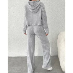 Women's Loungewear Sets Pure Color Fashion Basic Street Going out Airport Knit Breathable Hoodie Long Sleeve Hoodie Pant Fall Home Outfits