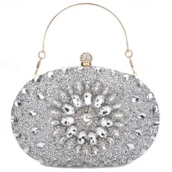 Women's Luxury Blue Crystal Evening Clutch – Rhinestone Handbag with Handle for Weddings, Parties, and Formal Events