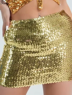 Women's Mardi Gras Skirt Bodycon Sparkly Skirt Mini Skirts Sequins Solid Colored Performance Party Summer Fashion Sexy Black Silver Golden Red Carnival Theme