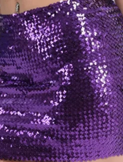 Women's Mardi Gras Skirt Bodycon Sparkly Skirt Mini Skirts Sequins Solid Colored Performance Party Summer Fashion Sexy Black Silver Golden Red Carnival Theme