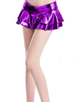 Women's Mardi Gras Skirt Bodycon Sparkle & Shine Mini Low Waist Skirts Solid Colored Ruffle Layered Carnival Party Black Pink Red Blue Spring Faux Leather Leather Carnival Theme