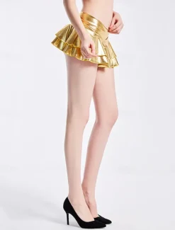 Women's Mardi Gras Skirt Bodycon Sparkle & Shine Mini Low Waist Skirts Solid Colored Ruffle Layered Carnival Party Black Pink Red Blue Spring Faux Leather Leather Carnival Theme