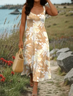 Women's Maxi Dress A Line Dress Summer Dress Off The Shoulder Dress Vacation Casual Party Date Regular Fit Floral Graphic Sleeveless Square Neck Yellow Blue Purple Green Summer Spring