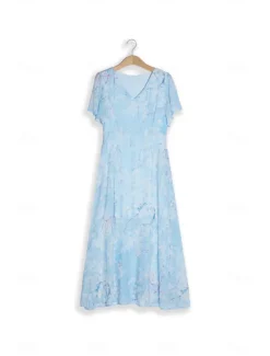 Women's Maxi Dress A Line Dress Elegant Daily Date Regular Fit Floral V Neck Blue Summer