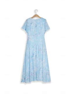 Women's Maxi Dress A Line Dress Elegant Daily Date Regular Fit Floral V Neck Blue Summer