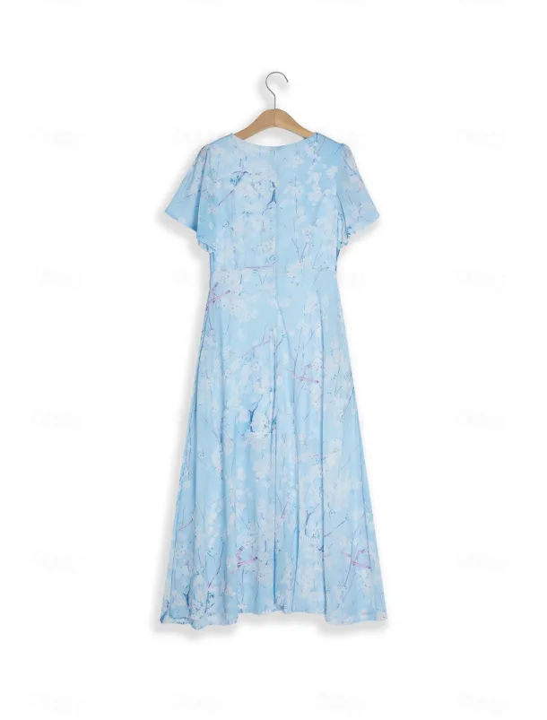 Women's Maxi Dress A Line Dress Elegant Daily Date Regular Fit Floral V Neck Blue Summer